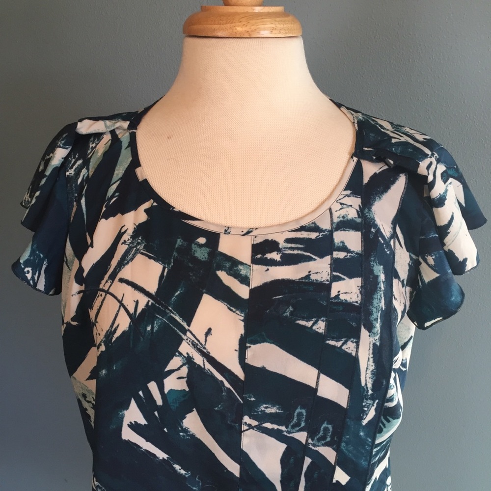 Ann Taylor Pleated Top with ruffle cap sleeves